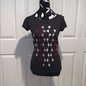 Mossimo Argyle Print Cap-Sleeve Knit Tee